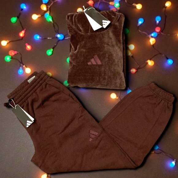 NWT 2 PIECE ADIDAS CHOCOLATE HOODIE AND JOGGERS MATCHING SET SIZE L - Picture 1 of 3